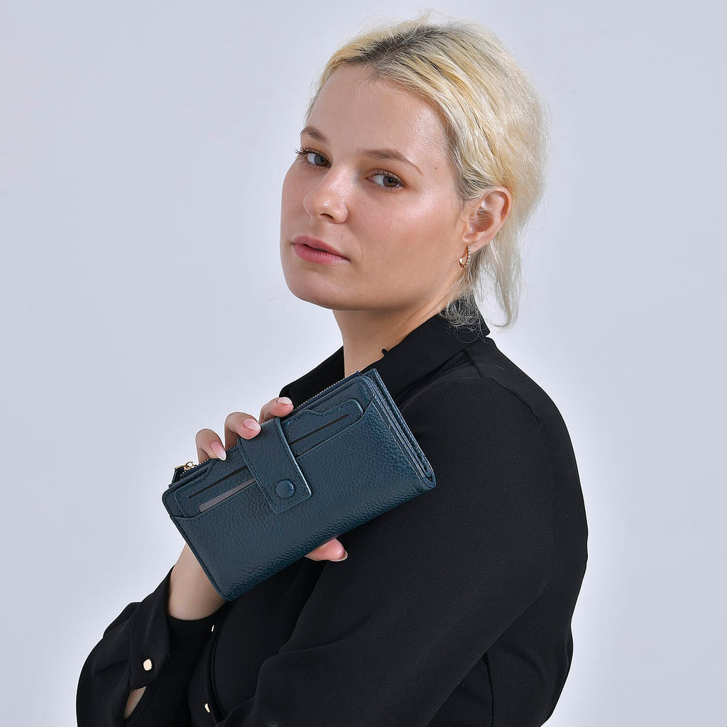 Leatherette RFID Wallet with 20 Card Slots - Blue