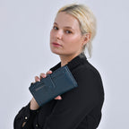 Leatherette RFID Wallet with 20 Card Slots - Blue