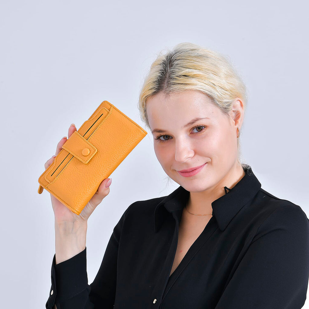 Leatherette RFID Wallet with 20 Card Slots - Yellow