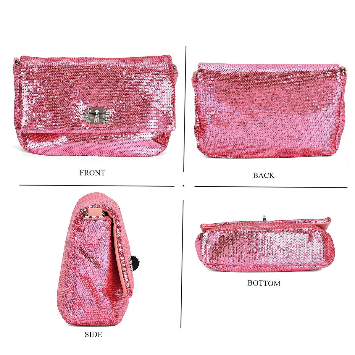 PU Sequin Crossbody Bag (Size 25x8x16 cm) - Pink &amp; AB V32582453 3
