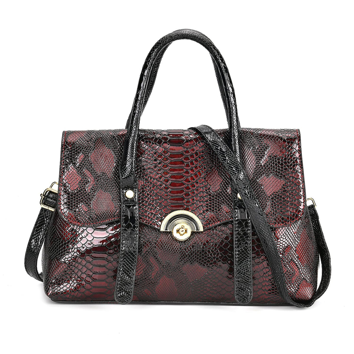 Designer Inspired- Elegant Snake-Print Embossed Satchel Handbag 7767473 0