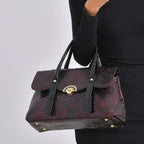 Designer Inspired- Elegant Snake-Print Embossed Satchel Handbag - Grey