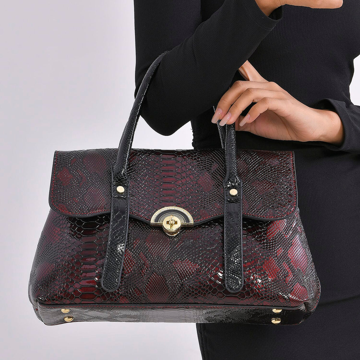 Designer Inspired- Elegant Snake-Print Embossed Satchel Handbag 7767473 3