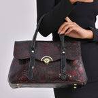 Designer Inspired- Elegant Snake-Print Embossed Satchel Handbag - Grey