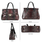 Designer Inspired- Elegant Snake-Print Embossed Satchel Handbag - Grey