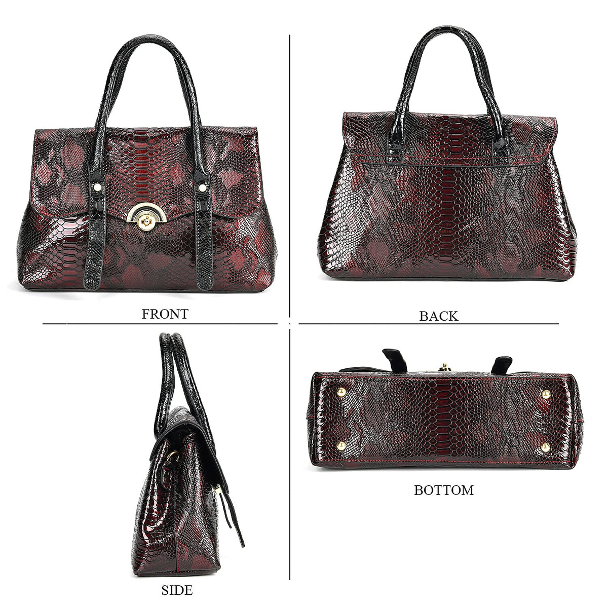 Designer Inspired- Elegant Snake-Print Embossed Satchel Handbag 7767473 4