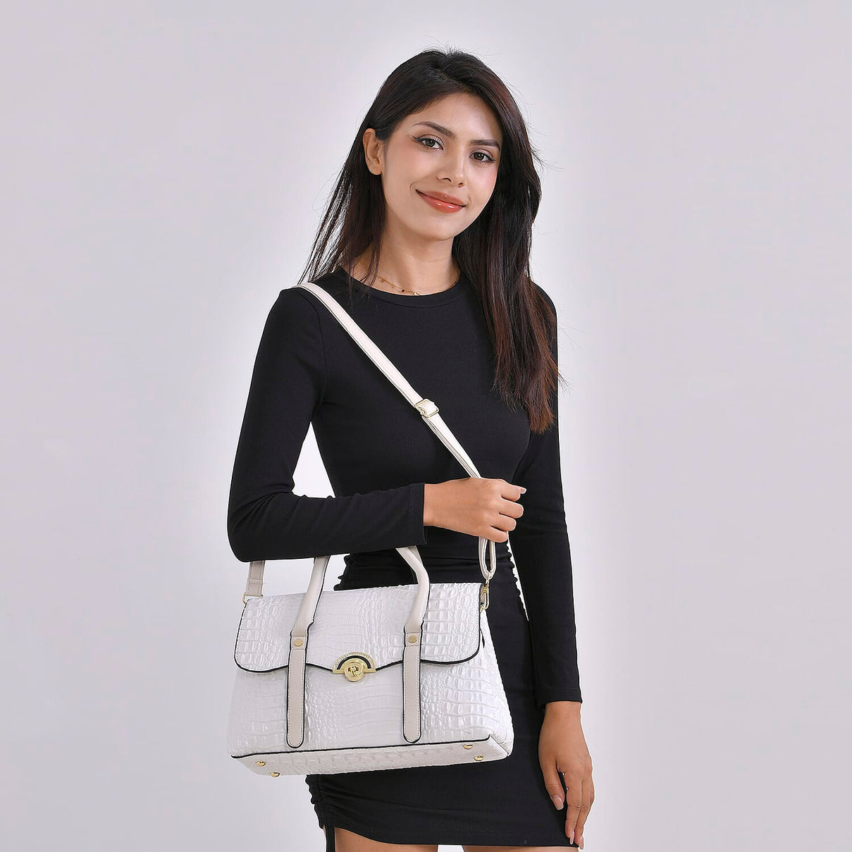 Designer Inspired- Elegant Croc-Embossed Satchel Handbag 7767480 2