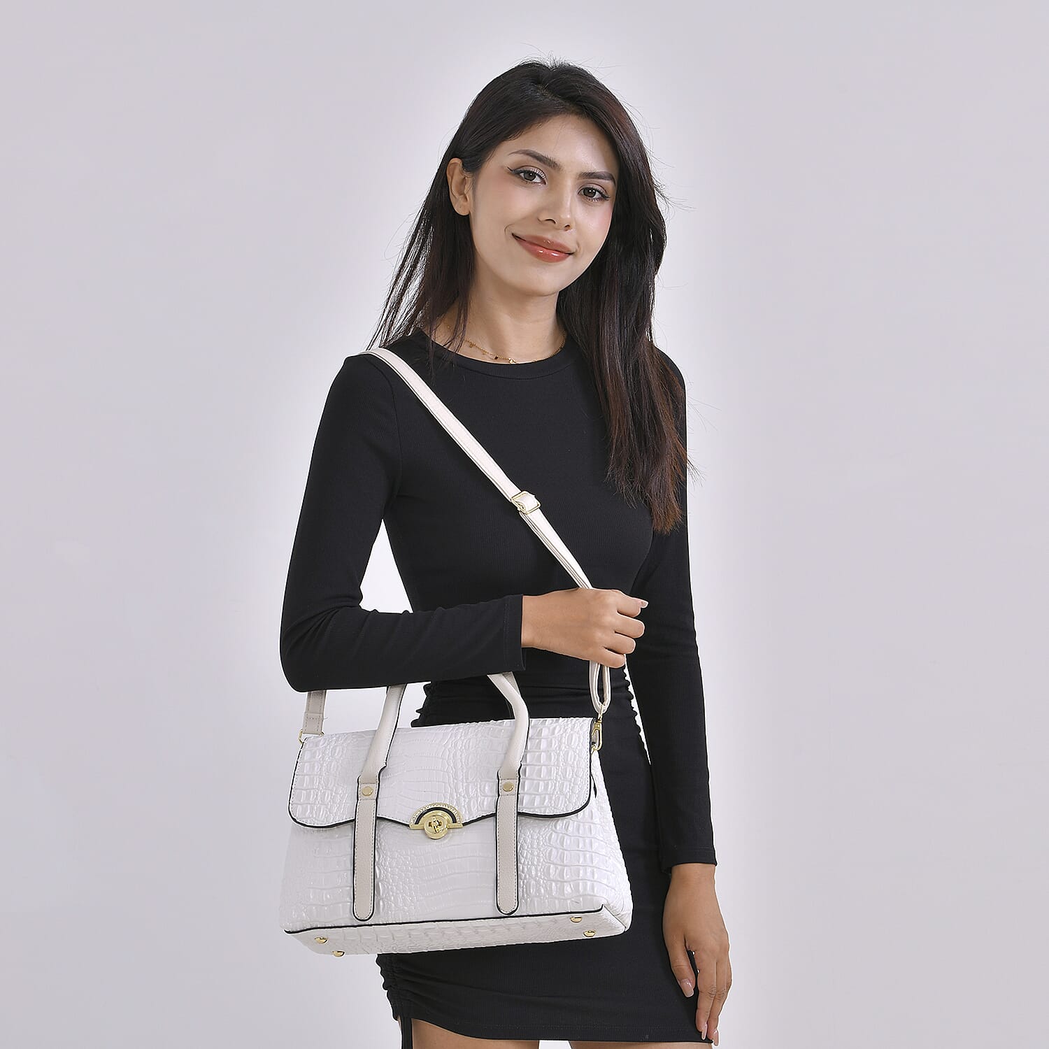 Designer Inspired- Elegant Croc-Embossed Satchel Handbag 7767480 2