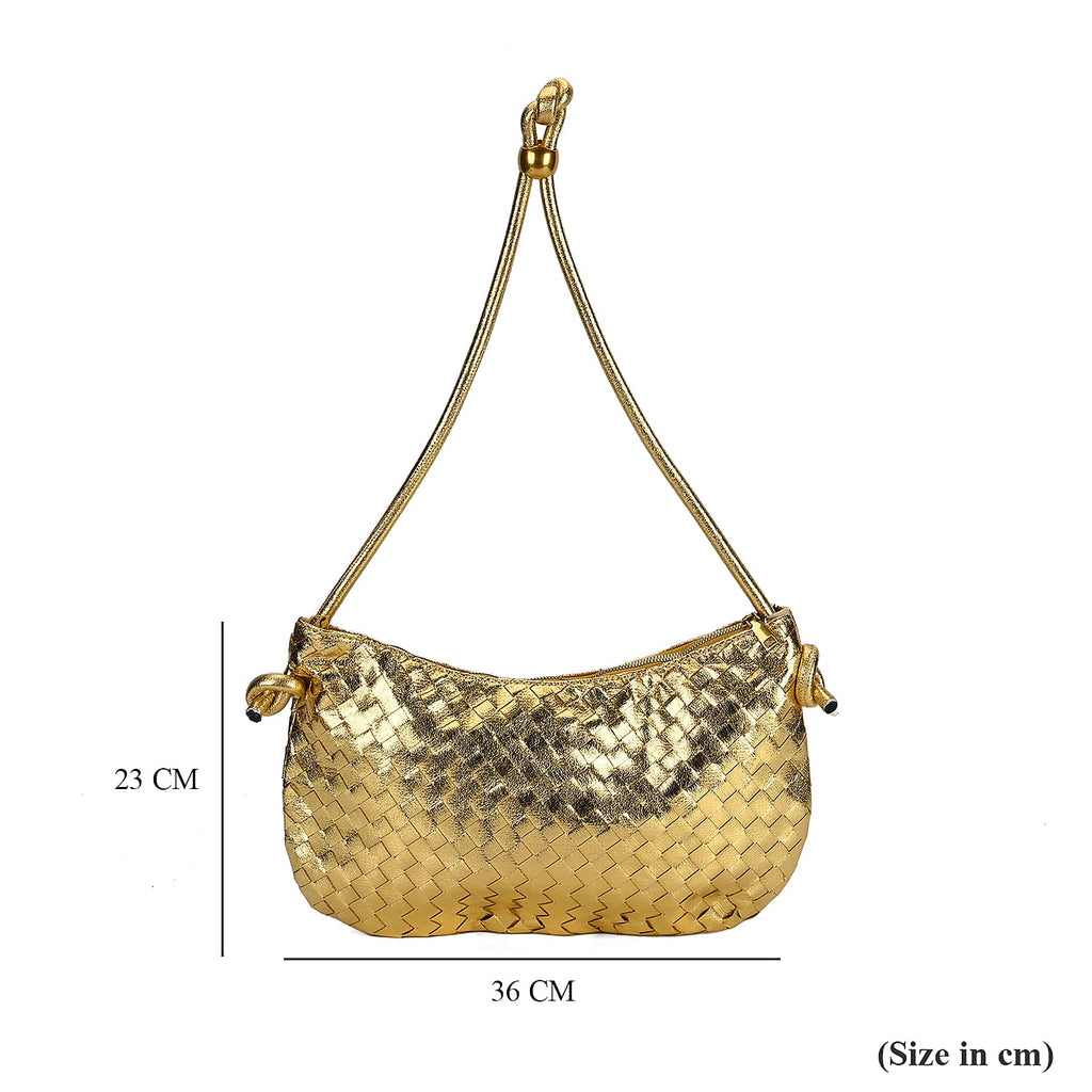 Leatherette Weave Pattern Crossbody Bag - Gold