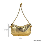 Leatherette Weave Pattern Crossbody Bag - Gold