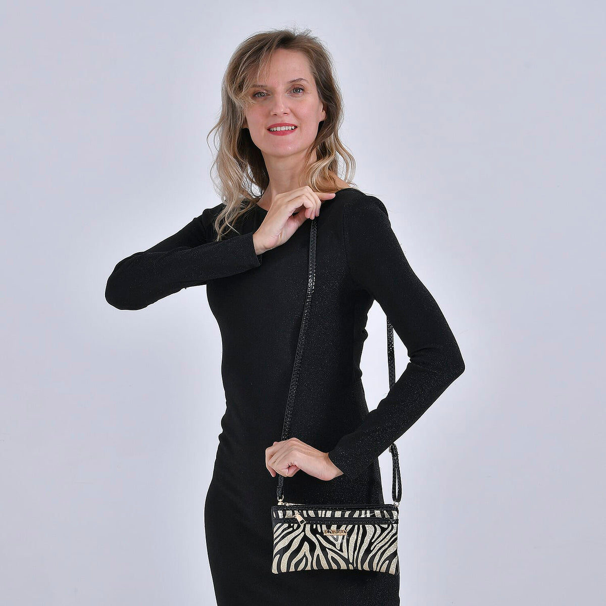 Leatherette Zebra Pattern Crossbody Bag - Gold Zebra 7849598 2