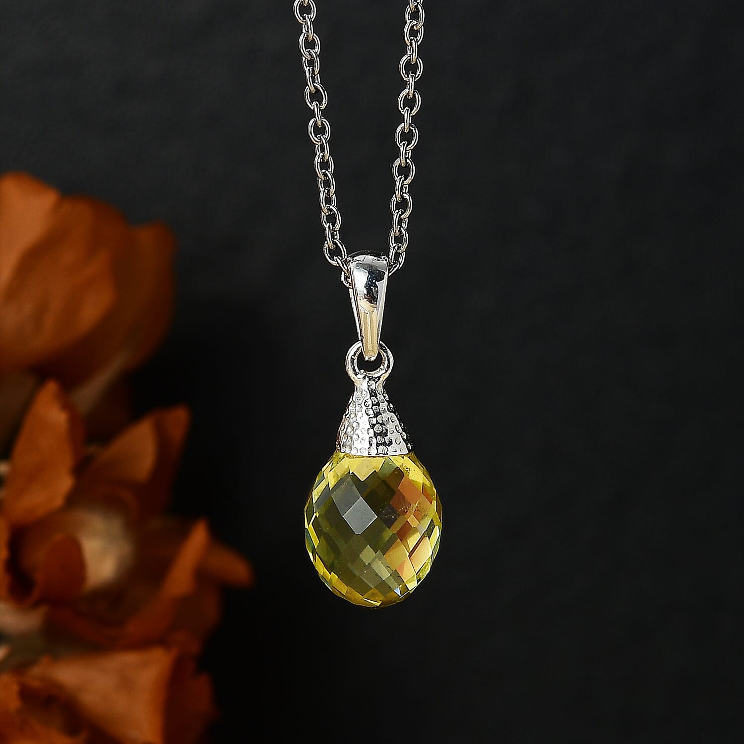 Lemon Quartz Solitaire Pendant with Chain (Size 20) 7.50  Ct. 4300042 3