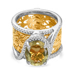 Natural Lemon Quartz Solitaire Set of 2 Filigree Rings in Two Tone 3.00 Ct
