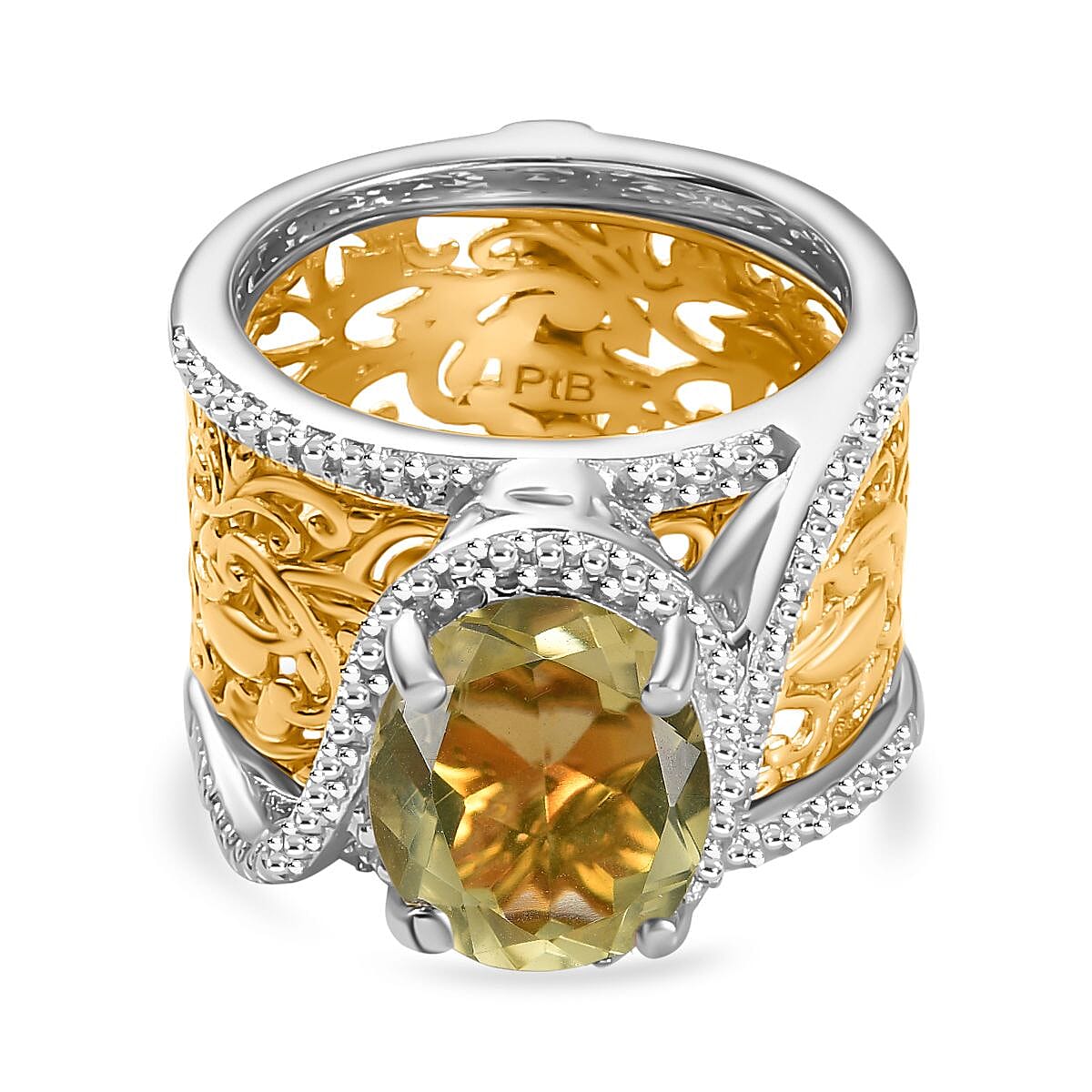 Natural Lemon Quartz Solitaire Set of 2 Filigree Rings in Two Tone 3.00 Ct 7794126 0