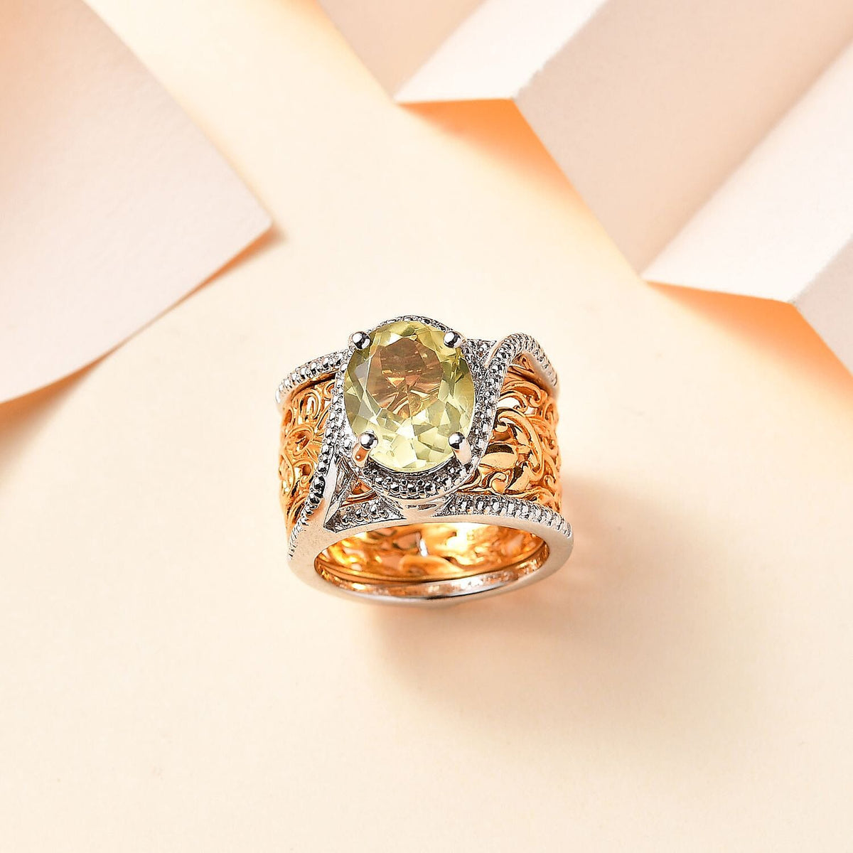 Natural Lemon Quartz Solitaire Set of 2 Filigree Rings in Two Tone 3.00 Ct 7794126 1