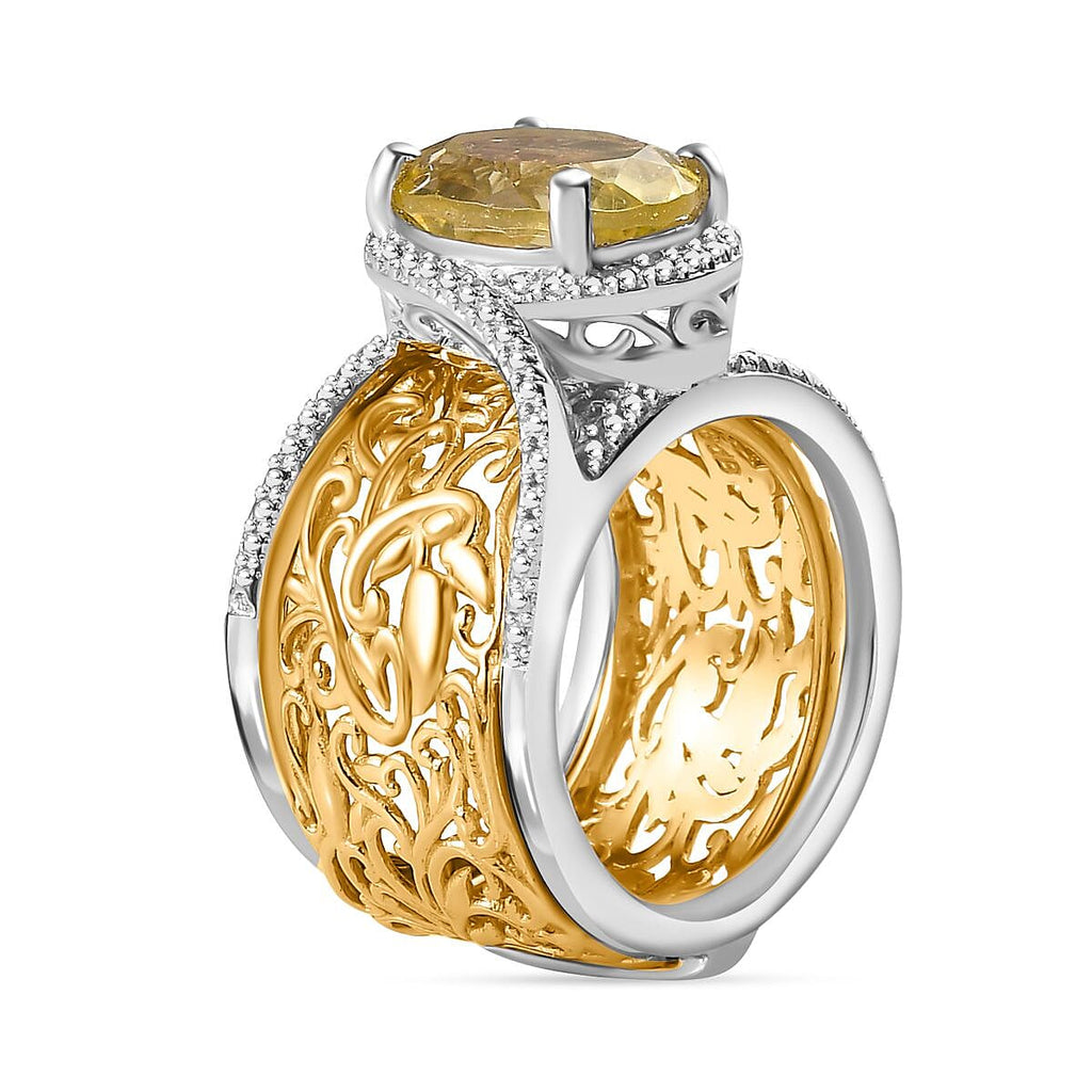 Natural Lemon Quartz Solitaire Set of 2 Filigree Rings in Two Tone 3.00 Ct