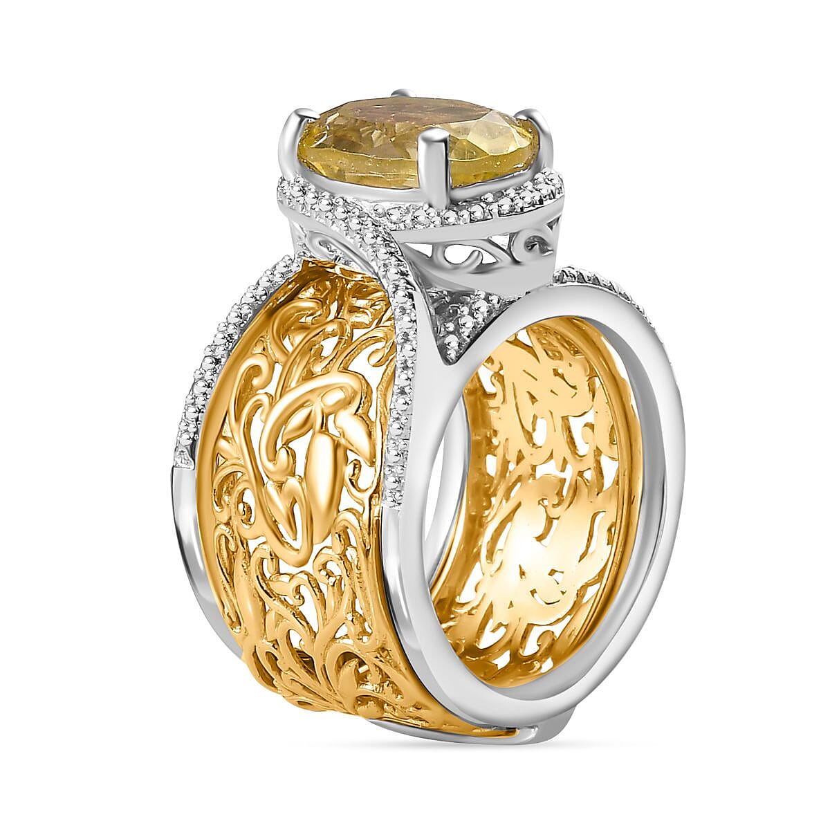Natural Lemon Quartz Solitaire Set of 2 Filigree Rings in Two Tone 3.00 Ct 7794126 3