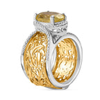 Natural Lemon Quartz Solitaire Set of 2 Filigree Rings in Two Tone 3.00 Ct