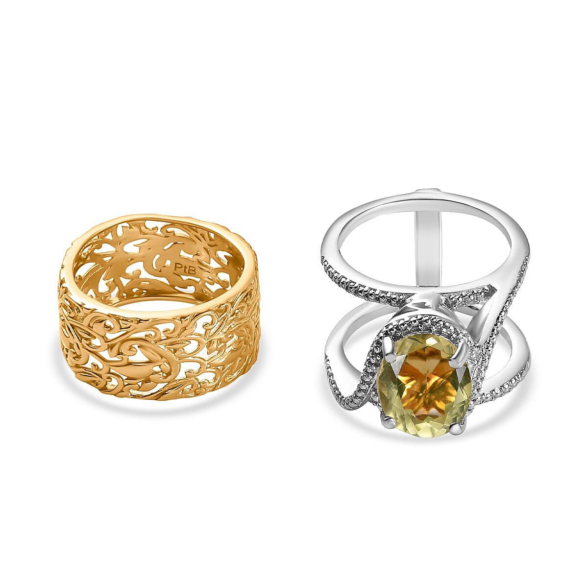 Natural Lemon Quartz Solitaire Set of 2 Filigree Rings in Two Tone 3.00 Ct 7794126 5