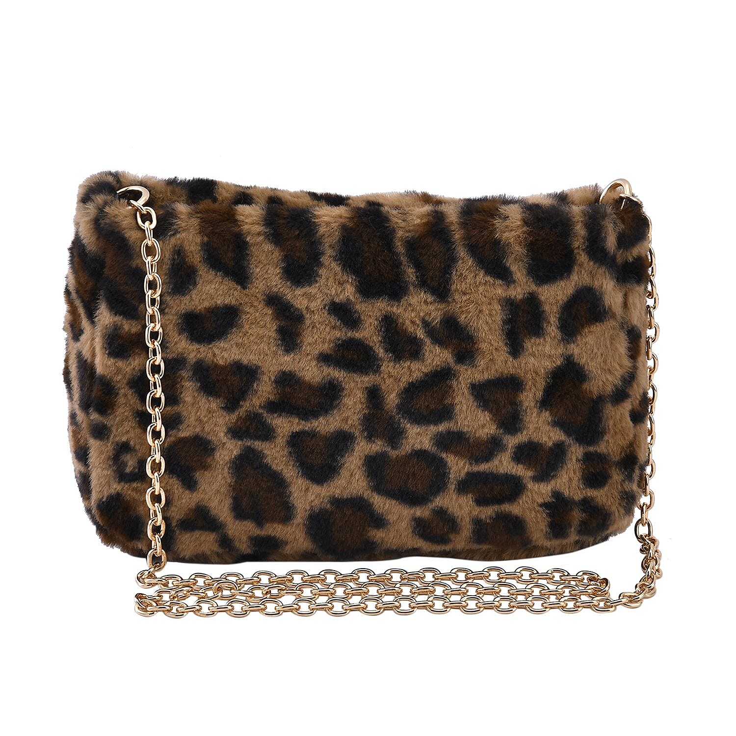 Leopard Pattern Faux Fur Shoulder Bag with Metal Chain 7201635 0