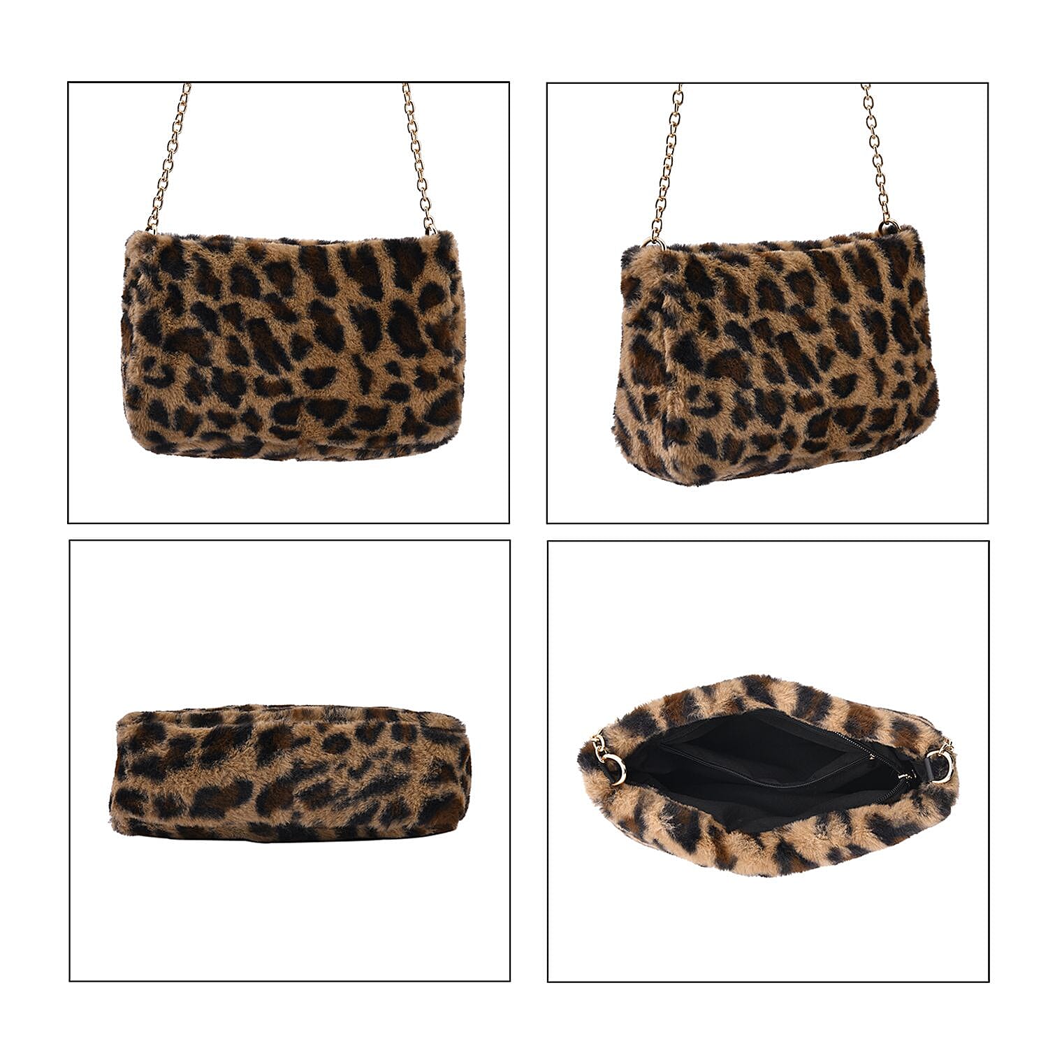 Leopard Pattern Faux Fur Shoulder Bag with Metal Chain 7201635 2