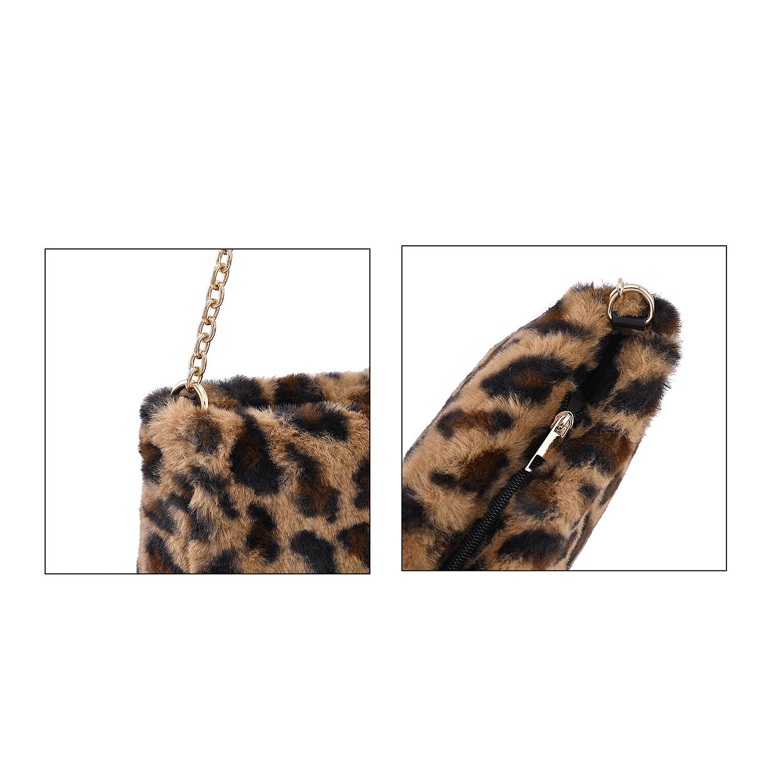 Leopard Pattern Faux Fur Shoulder Bag with Metal Chain 7201635 3