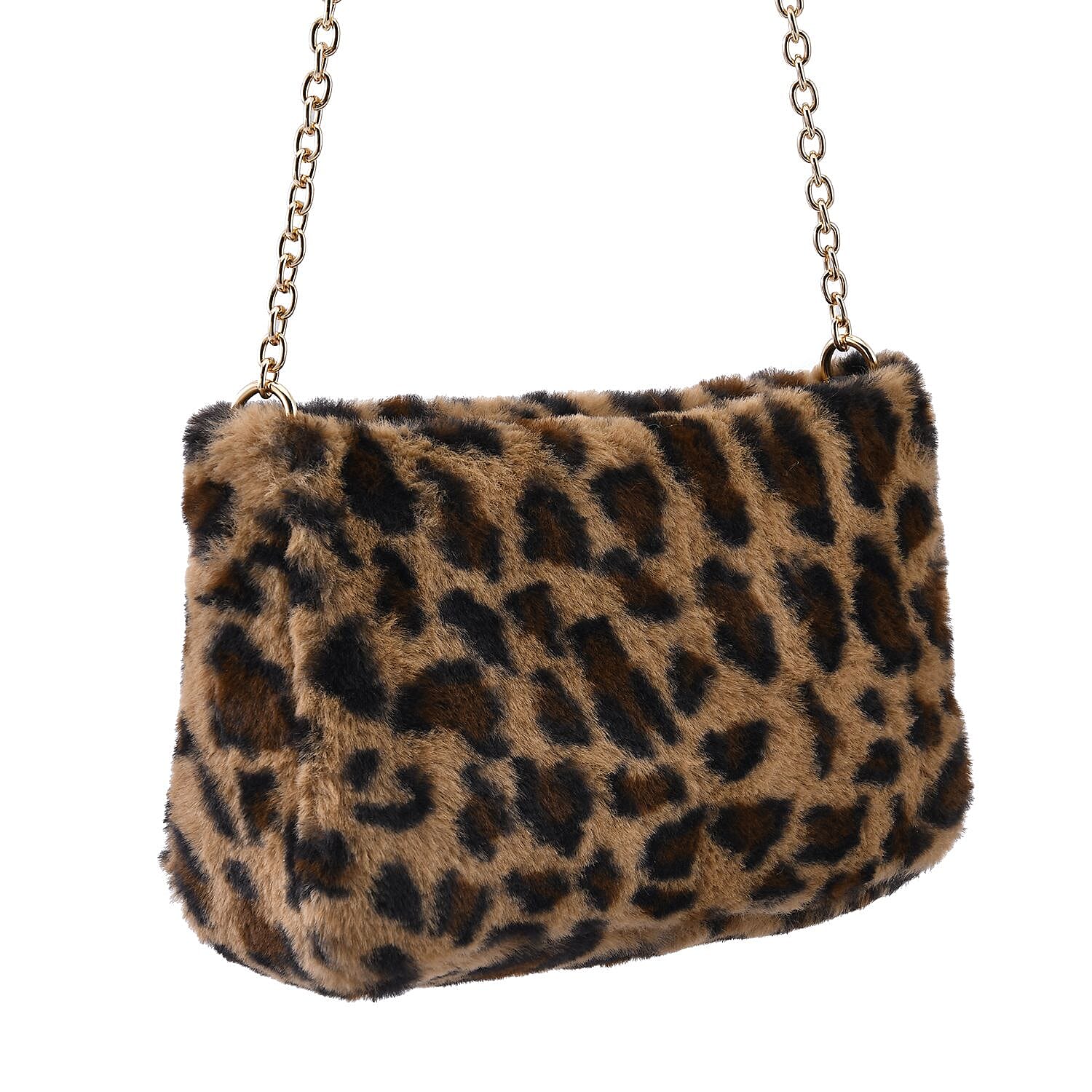 Leopard Pattern Faux Fur Shoulder Bag with Metal Chain 7201635 5