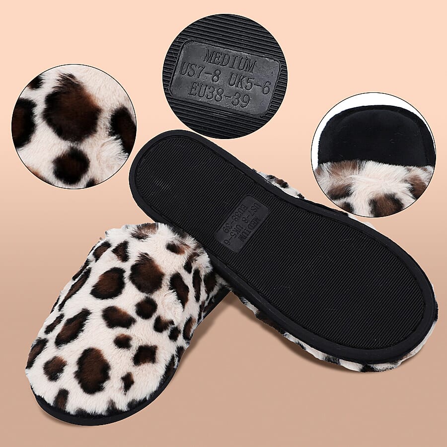 Leopard Pattern Faux Fur Slippers - Off White 3871375 0
