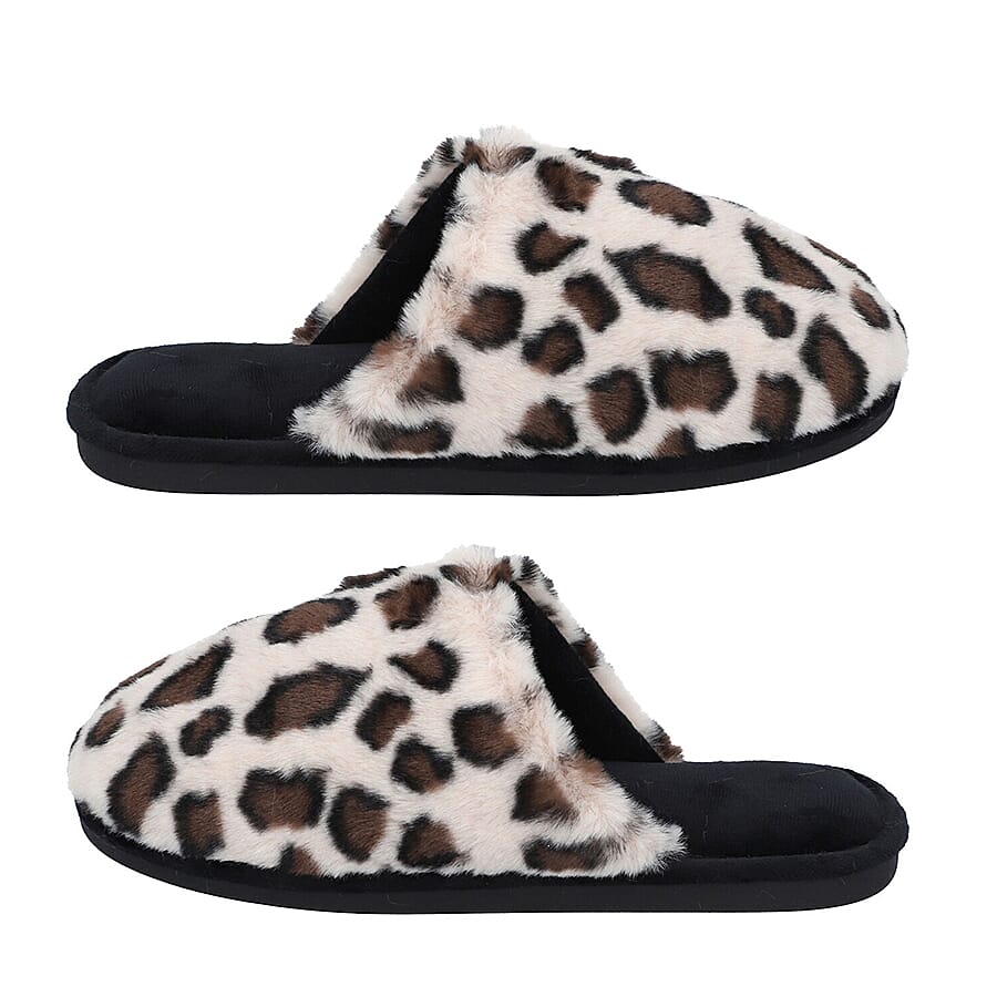 Leopard Pattern Faux Fur Slippers - Off White 3871375 2