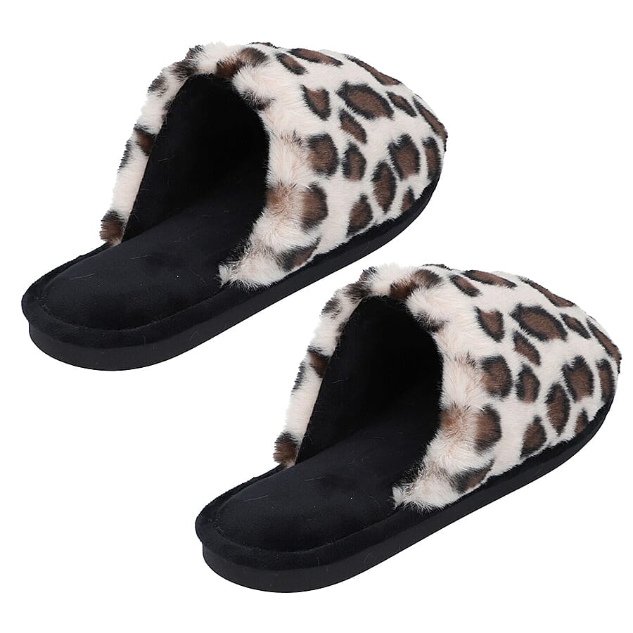Leopard Pattern Faux Fur Slippers - Off White 3871375 3