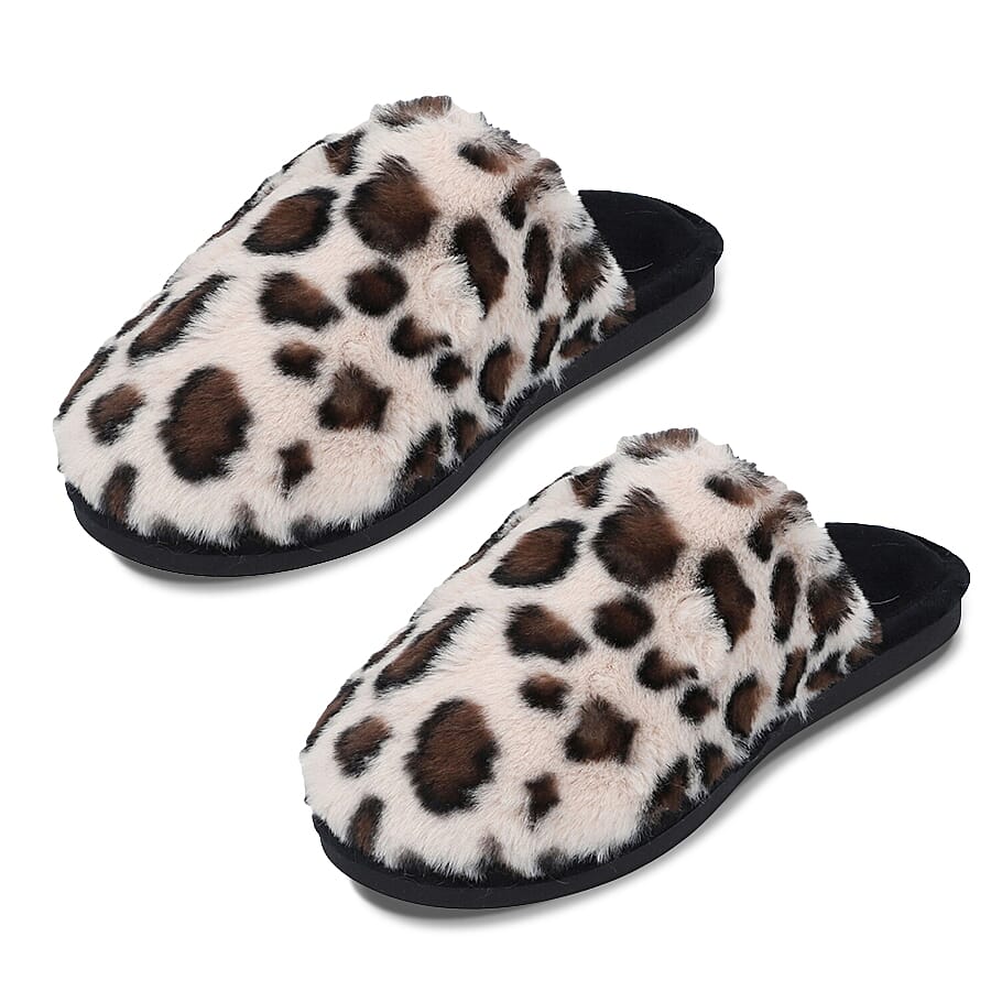 Leopard Pattern Faux Fur Slippers - Off White 3871375 5