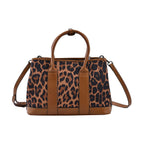 Leopard Pattern Genuine Leather Bag with Detachable Long Strap (Size 33x28x14 Cm) - Beige & Black