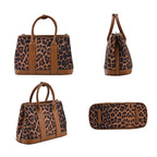Leopard Pattern Genuine Leather Bag with Detachable Long Strap (Size 33x28x14 Cm) - Beige & Black