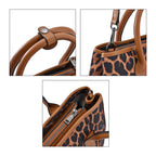 Leopard Pattern Genuine Leather Bag with Detachable Long Strap (Size 33x28x14 Cm) - Beige & Black