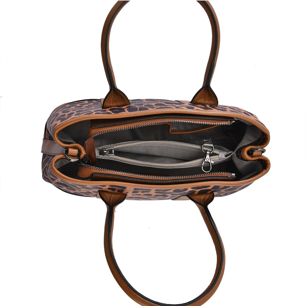 Leopard Pattern Genuine Leather Bag with Detachable Long Strap - Beige and Black 7193415 3