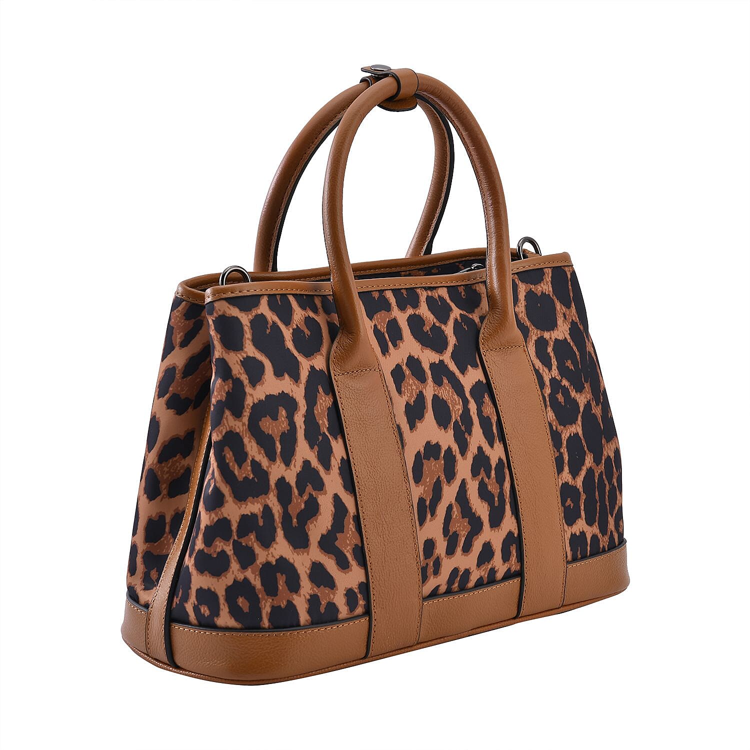 Leopard Pattern Genuine Leather Bag with Detachable Long Strap - Beige and Black 7193415 4