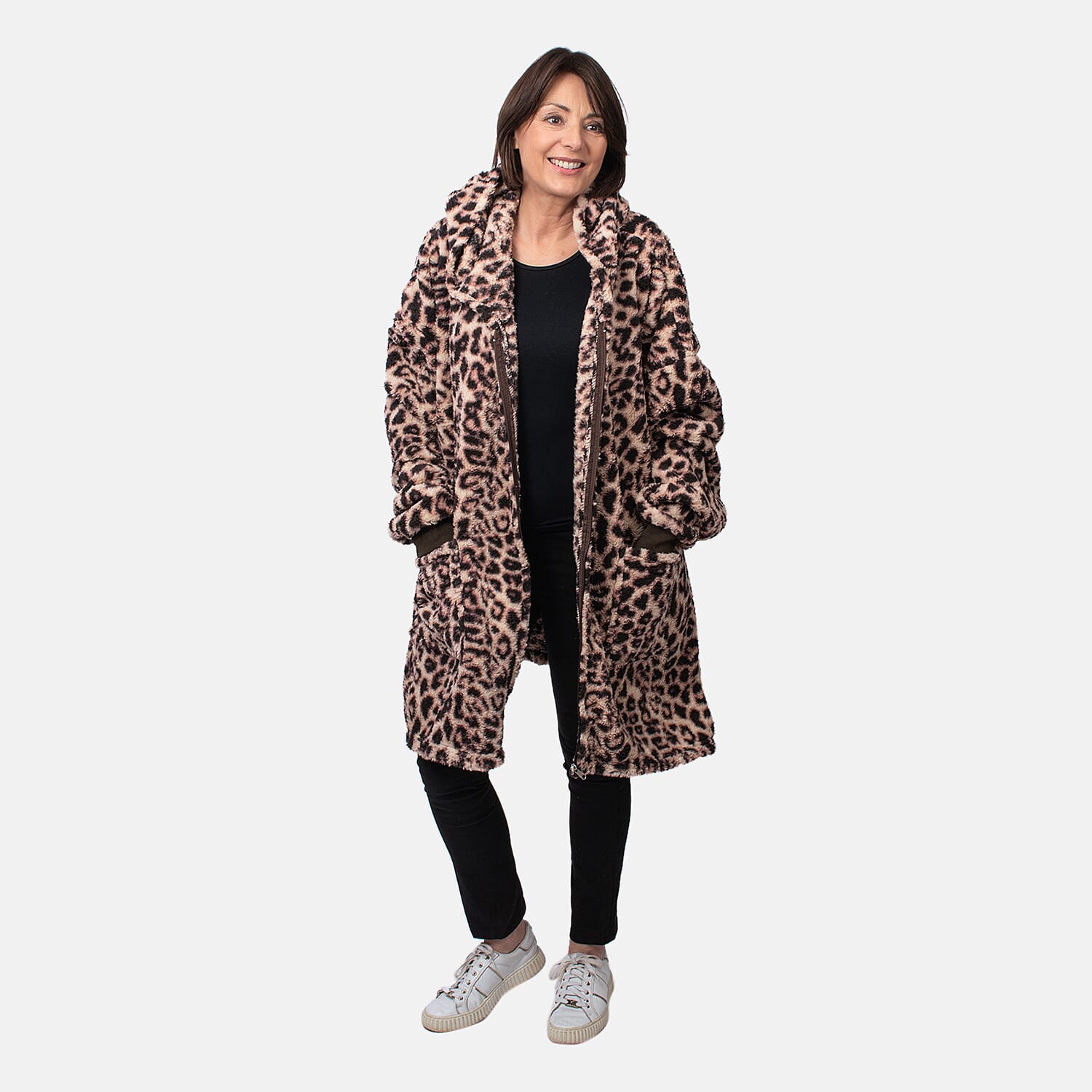 Patterned Lightweight Sherpa Zipped Hoodie 7621517 0