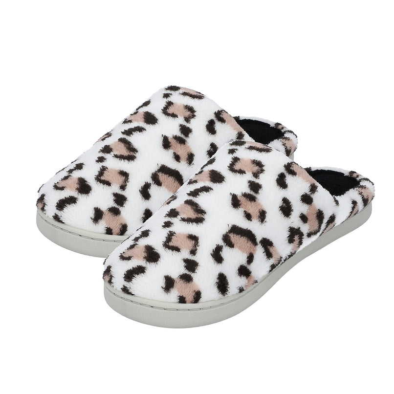 Leopard Pattern Memory Foam Home Women's Slippers - White and Black