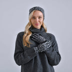 Leopard Print Benie Hat and Gloves Set - Black