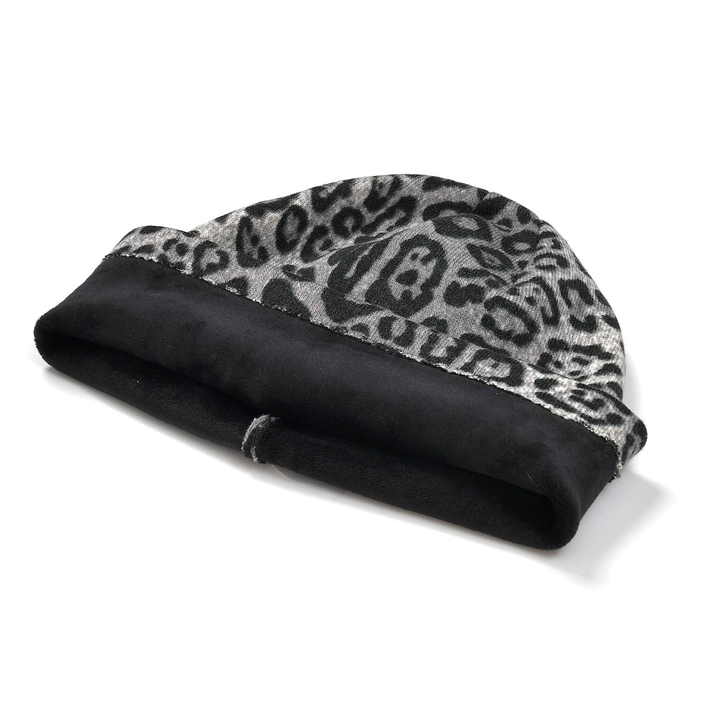 Leopard Print Benie Hat and Gloves Set - Black