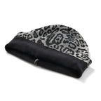 Leopard Print Benie Hat and Gloves Set - Black