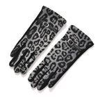Leopard Print Benie Hat and Gloves Set - Black