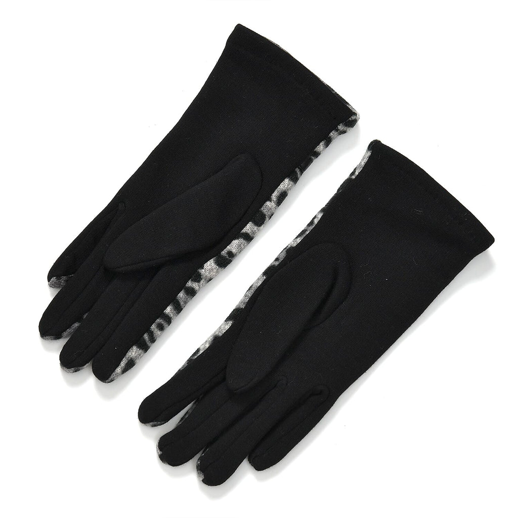 Leopard Print Benie Hat and Gloves Set - Black