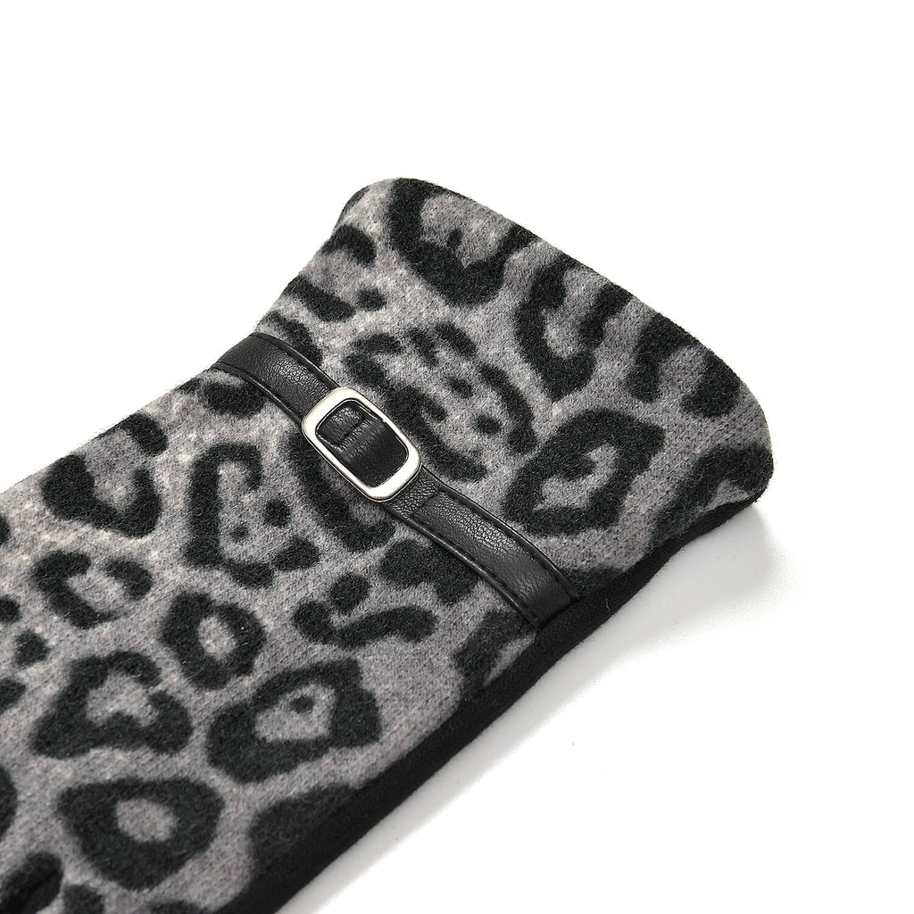Leopard Print Benie Hat and Gloves Set - Black