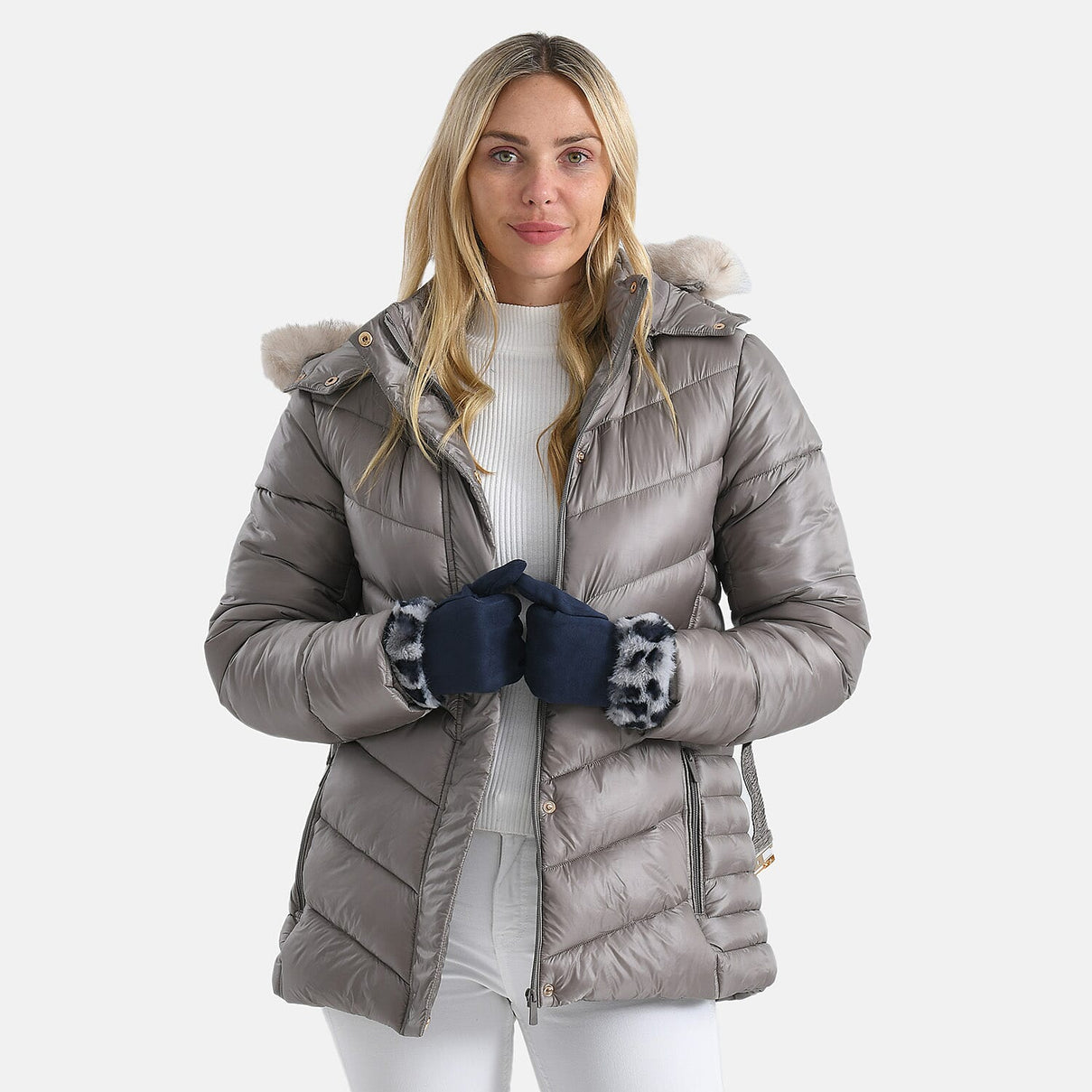 Ladies' Leopard Print Gloves with Faux Fur Cuff 8206568 0