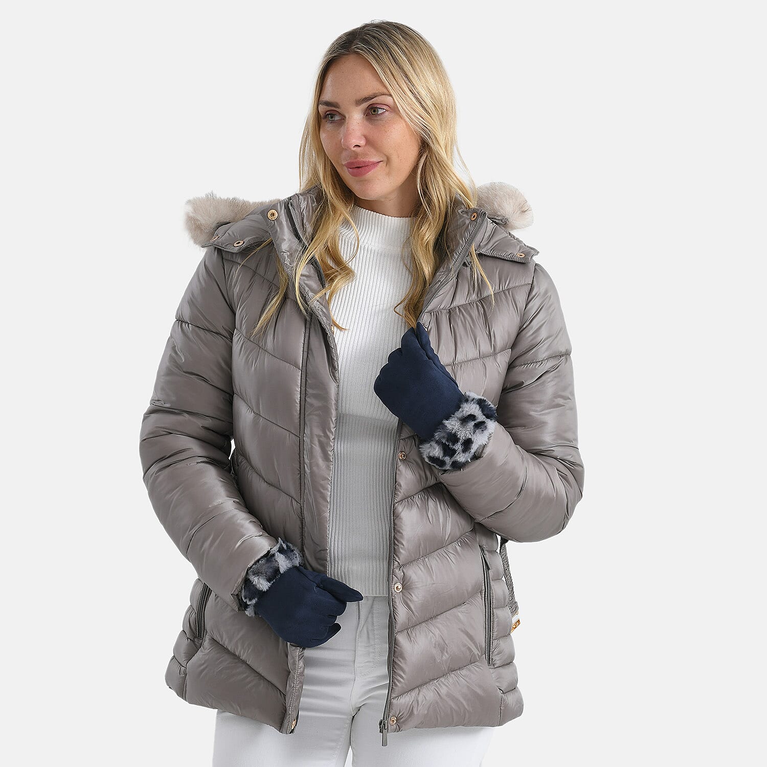 Ladies' Leopard Print Gloves with Faux Fur Cuff 8206568 2