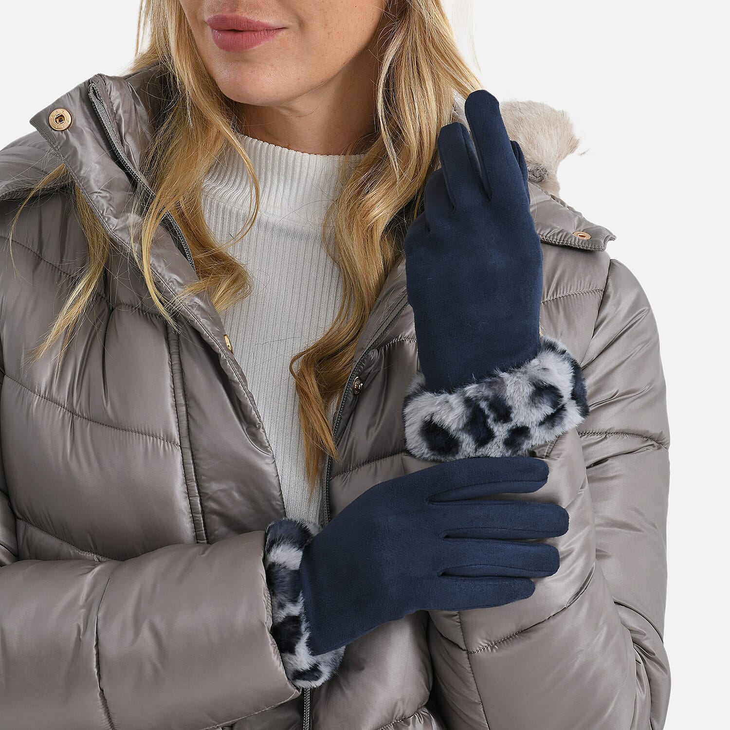 Ladies' Leopard Print Gloves with Faux Fur Cuff 8206568 3
