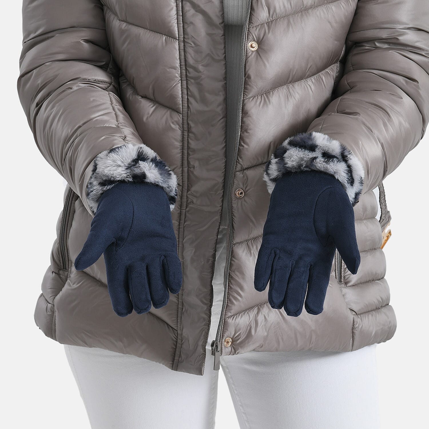 Ladies' Leopard Print Gloves with Faux Fur Cuff 8206568 4