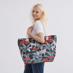 Leopard & Flower Pattern Tote Bag with Rope Handles - Black & White
