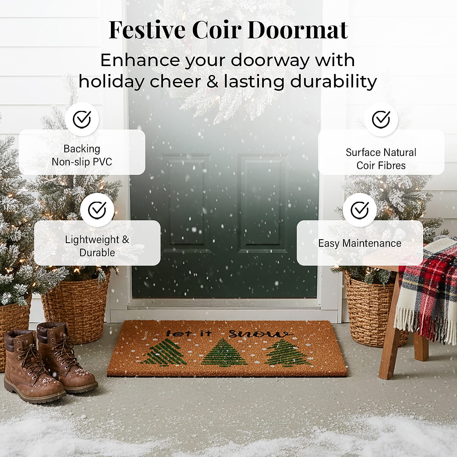Let It Snow Bleached Print Coir Doormat (60 x 40 cm) 8194791 2
